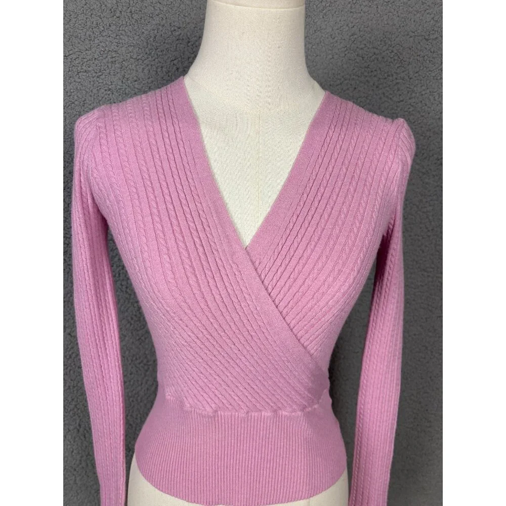 Ultra Flirt Juniors' Cable-Knit Surplice Cropped Sweater Mauve Size XS NWT's.